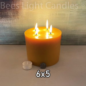 6x5- 6 Inch Wide 5 Inch Tall BEESWAX PILLAR Candles - Bees Light Candles