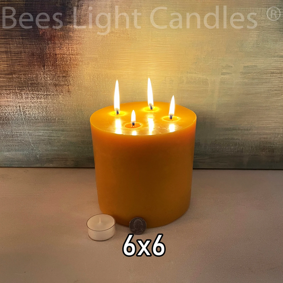 6x6 Six Inch Wide Six Inch TALL BEESWAX PILLAR Candles - Bees Light Candles