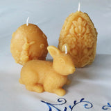 Set of 3 Pure Beeswax Candles / Bunny / Decorative Egg / Celebration Egg - Bees Light Candles