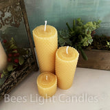 Honeycomb Beeswax Pillar Candle Set of 3 - Bees Light Candles