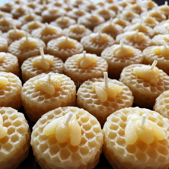 Honeycomb Beeswax Tealight Candles with Bee Embossed - Bees Light Candles
