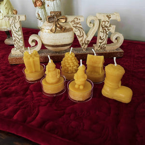 Christmas Beeswax Candle Set of 6 / Tealight Candles / Santa / Snowman / Stocking Stuffer / Pinecone / Present - Bees Light Candles